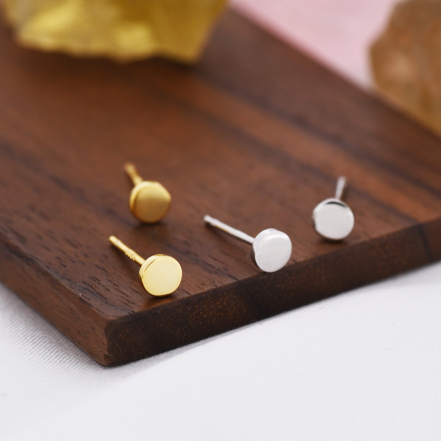 Pair of Sterling Silver Round Dot Stud Earrings, Available in 4mm, 5mm and 6mm, Silver or Gold, Dainty Earrings, Stacking Earrings