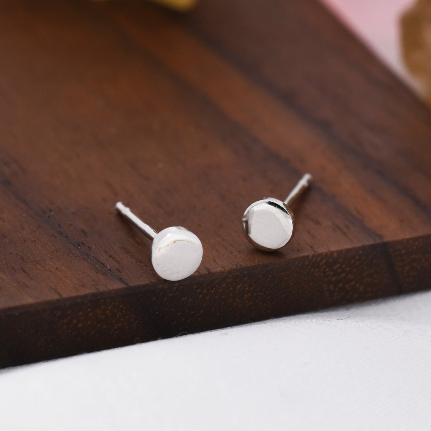 Pair of Sterling Silver Round Dot Stud Earrings, Available in 4mm, 5mm and 6mm, Silver or Black, Dainty Earrings, Stacking Earrings