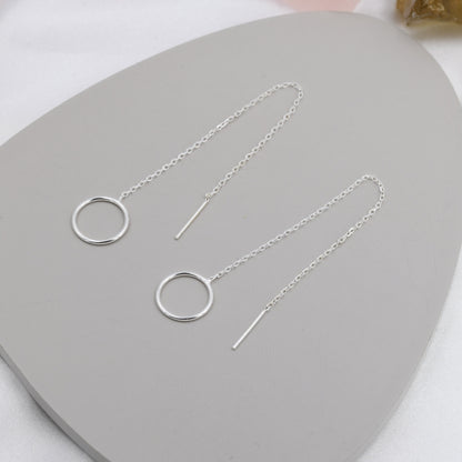 Sterling Silver Open Circle Threaders, Available in two Lengths, Delicate Circle Earrings, Minimalist Ear Threaders