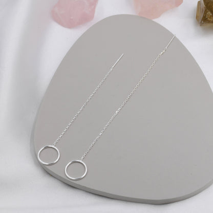 Sterling Silver Open Circle Threaders, Available in two Lengths, Delicate Circle Earrings, Minimalist Ear Threaders