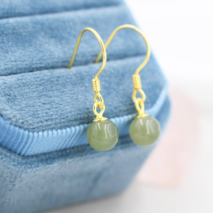 Natural Jade Hook Earrings in Sterling Silver, Gold over Silver, Green Jade Earrings, Genuine Jade Earrings