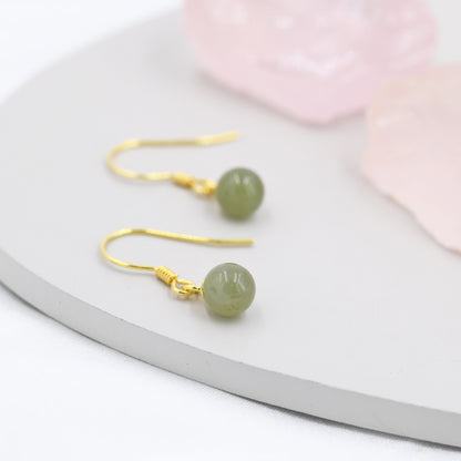 Natural Jade Hook Earrings in Sterling Silver, Gold over Silver, Green Jade Earrings, Genuine Jade Earrings