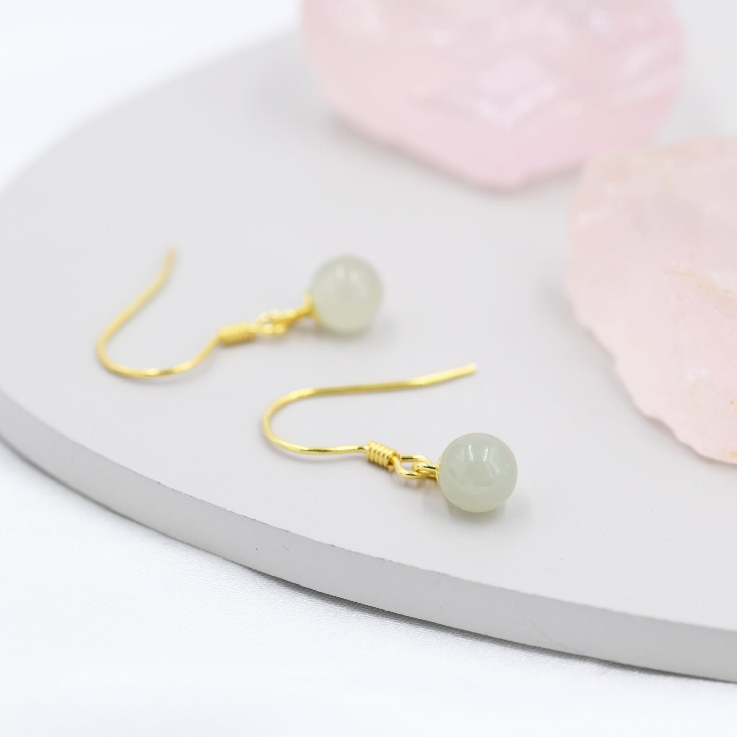 Natural Jade Hook Earrings in Sterling Silver, Gold over Silver, Green Jade Earrings, Genuine Jade Earrings