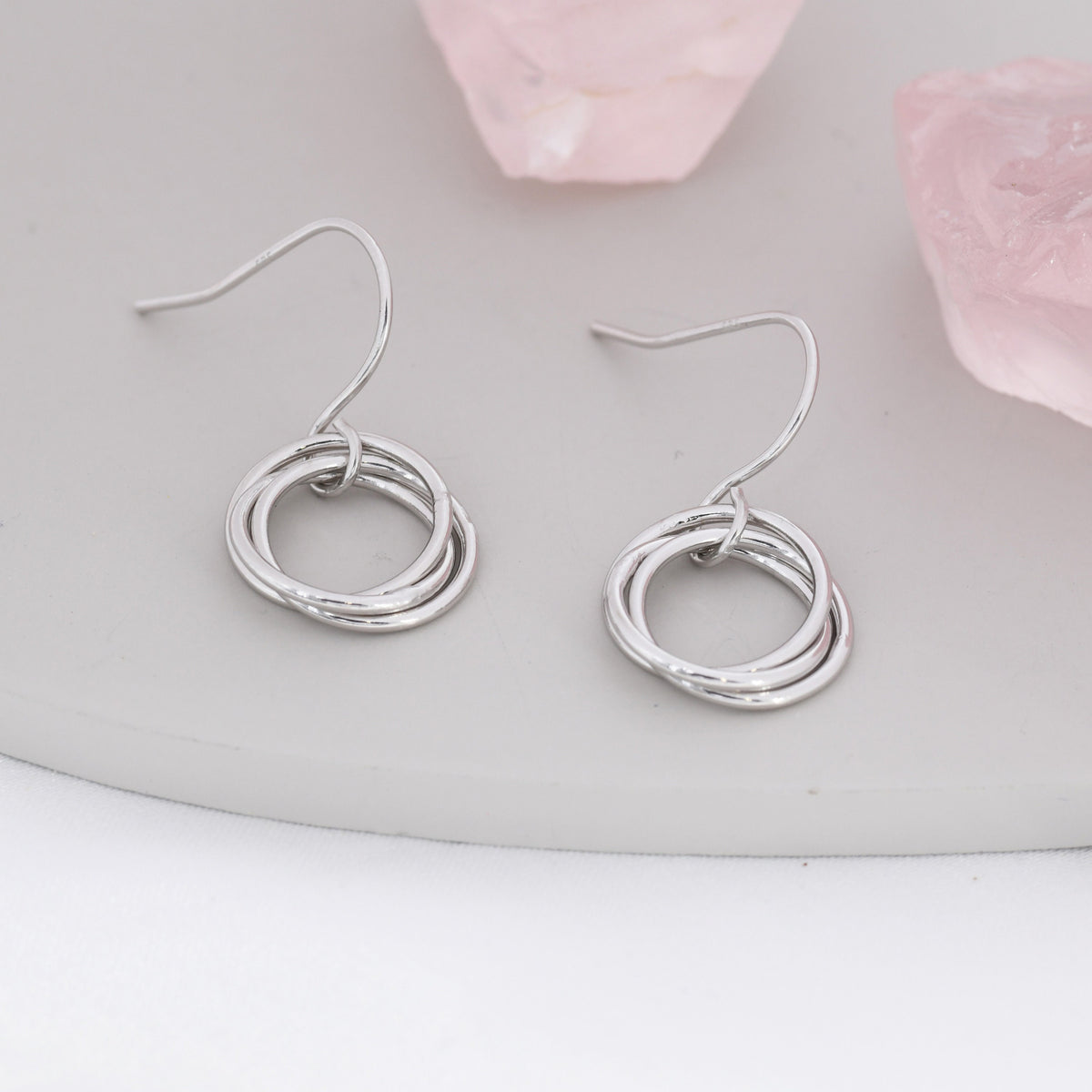 Interlinked Rings Drop Earrings in Sterling Silver, Also with Gold Finish or Rose Gold Finish, Minimalist Knot Dangle Earrings