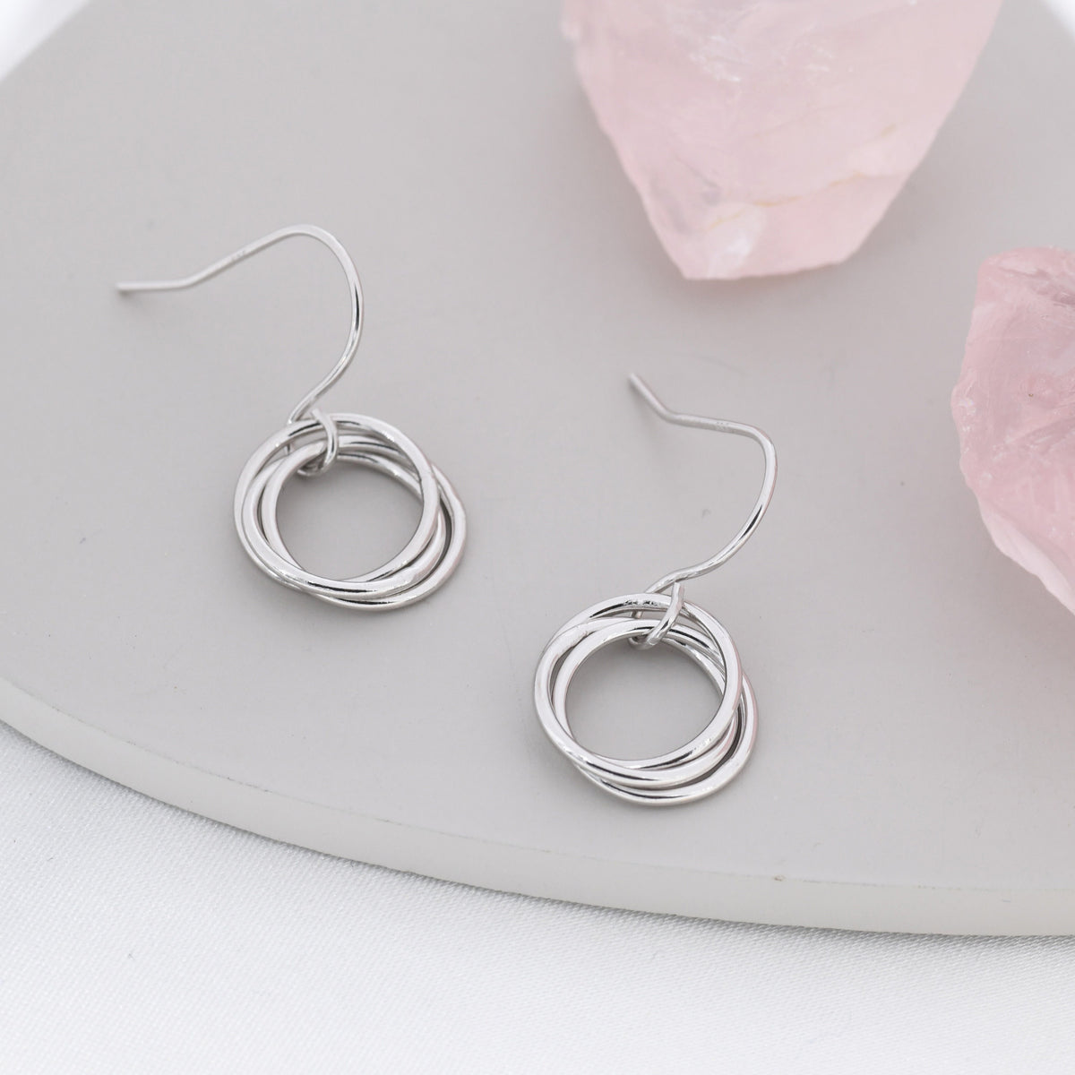 Interlinked Rings Drop Earrings in Sterling Silver, Also with Gold Finish or Rose Gold Finish, Minimalist Knot Dangle Earrings