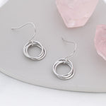 Interlinked Rings Drop Earrings in Sterling Silver, Also with Gold Finish or Rose Gold Finish, Minimalist Knot Dangle Earrings