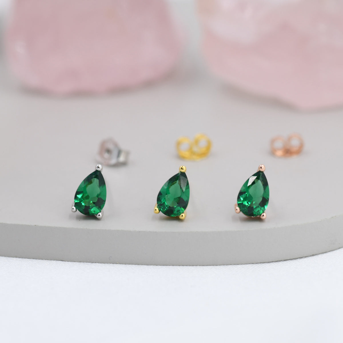 Emerald Green CZ Pear Cut Stud Earrings