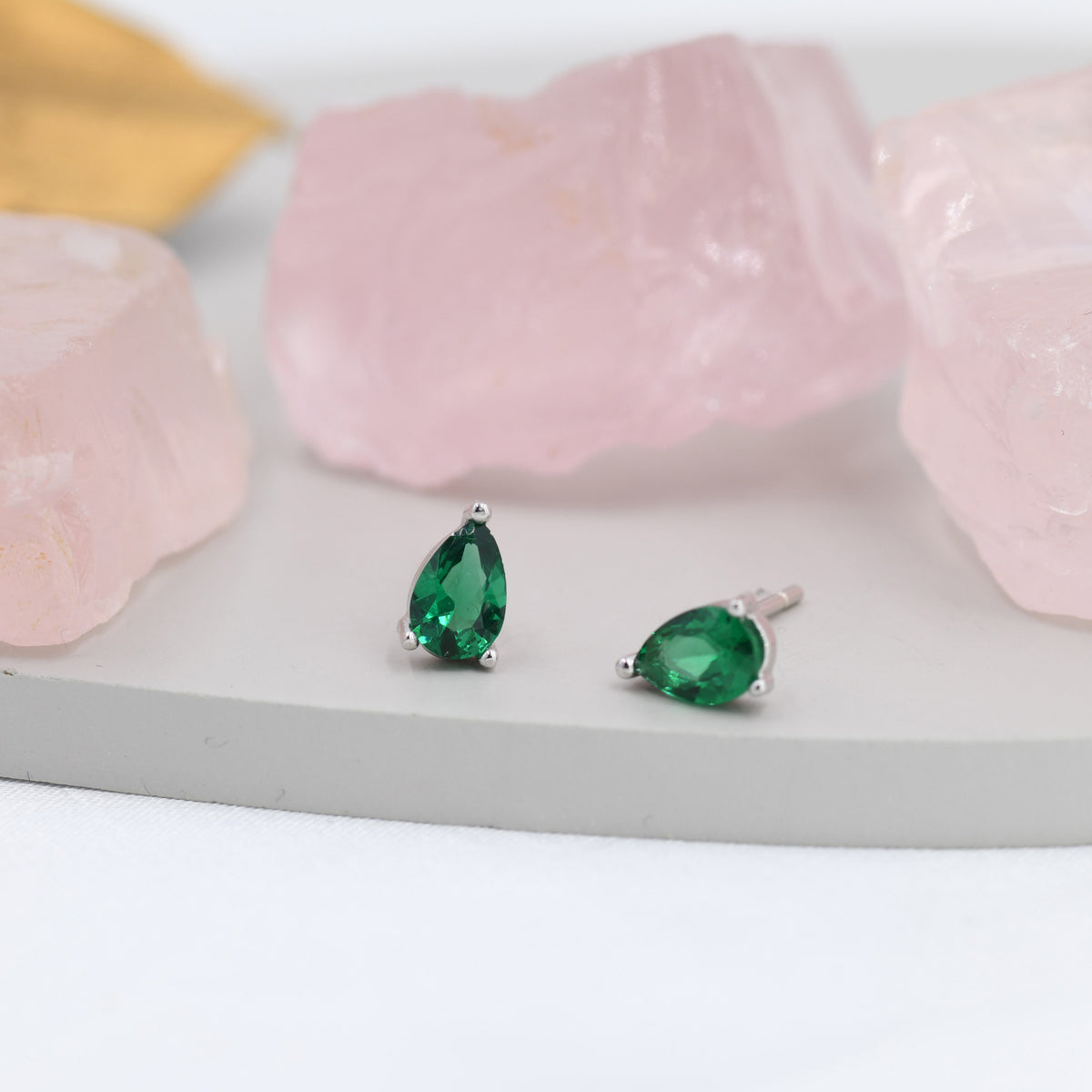 Emerald Green CZ Pear Cut Stud Earrings