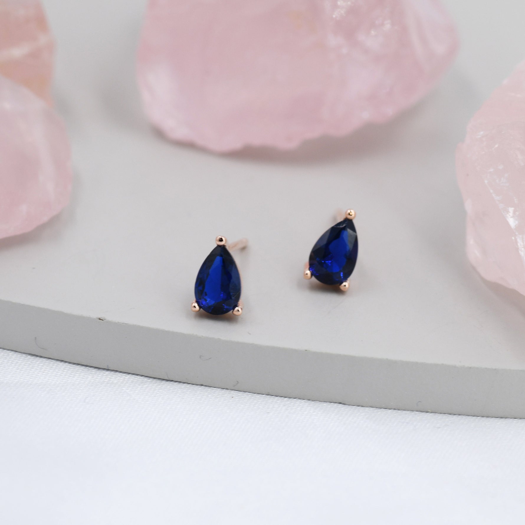 Sterling Silver Sapphire Blue Droplet Earrings, Pear Cut Sapphire Earrings, September Birthstone CZ Earrings, Silver, Gold or Rose Gold
