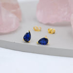 Sterling Silver Sapphire Blue Droplet Earrings, Pear Cut Sapphire Earrings, September Birthstone CZ Earrings, Silver, Gold or Rose Gold