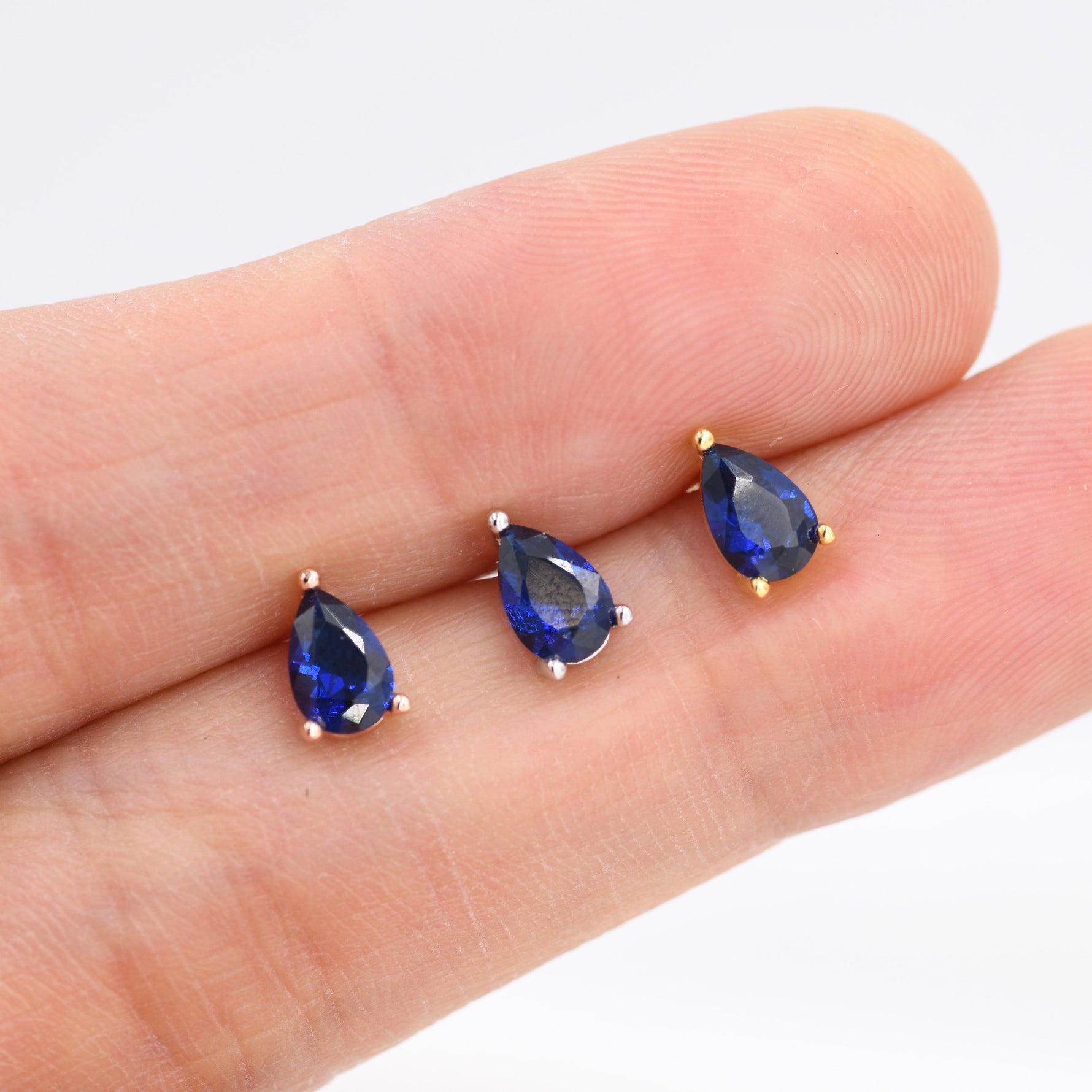 Sterling Silver Sapphire Blue Droplet Earrings, Pear Cut Sapphire Earrings, September Birthstone CZ Earrings, Silver, Gold or Rose Gold