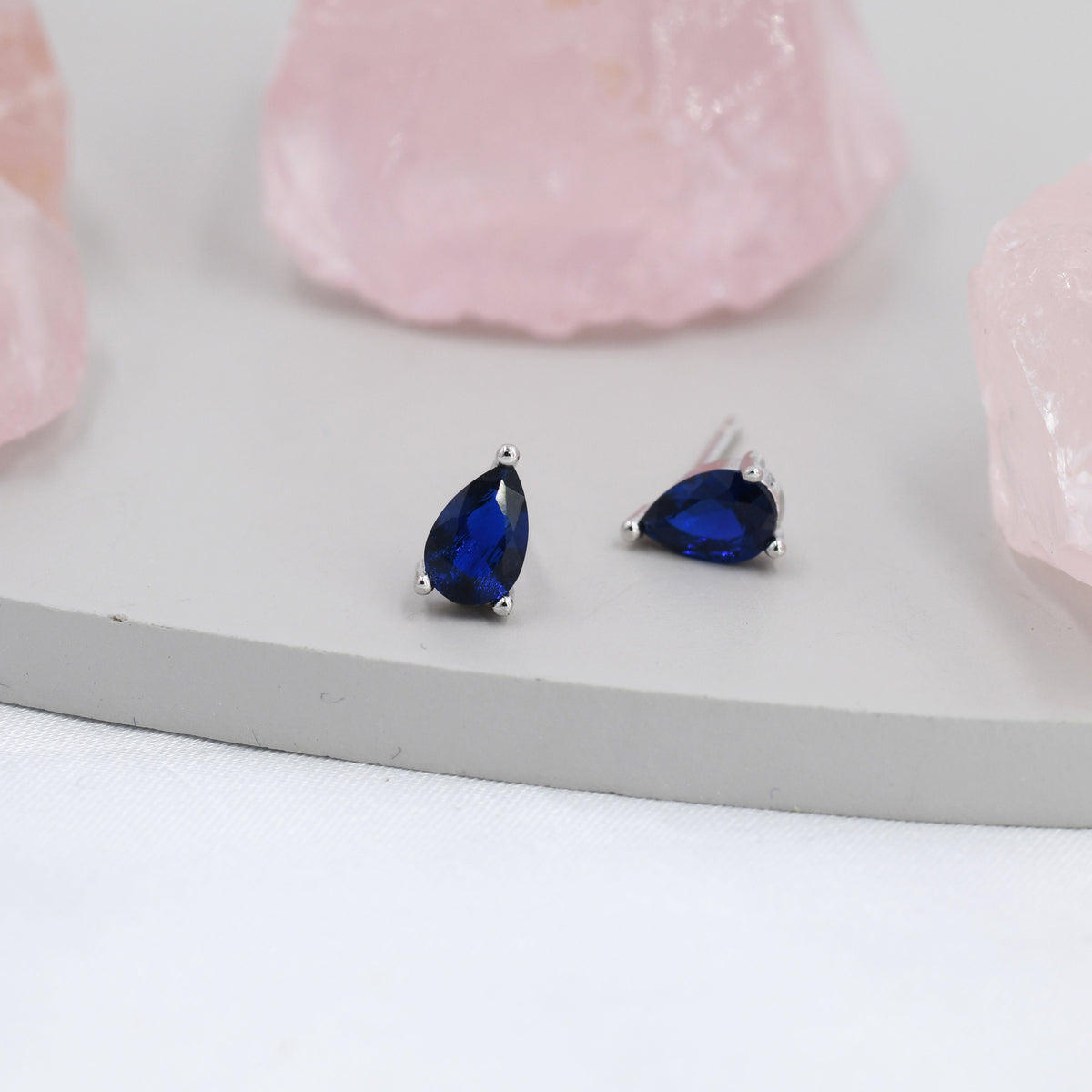 Sterling Silver Sapphire Blue Droplet Earrings, Pear Cut Sapphire Earrings, September Birthstone CZ Earrings, Silver, Gold or Rose Gold