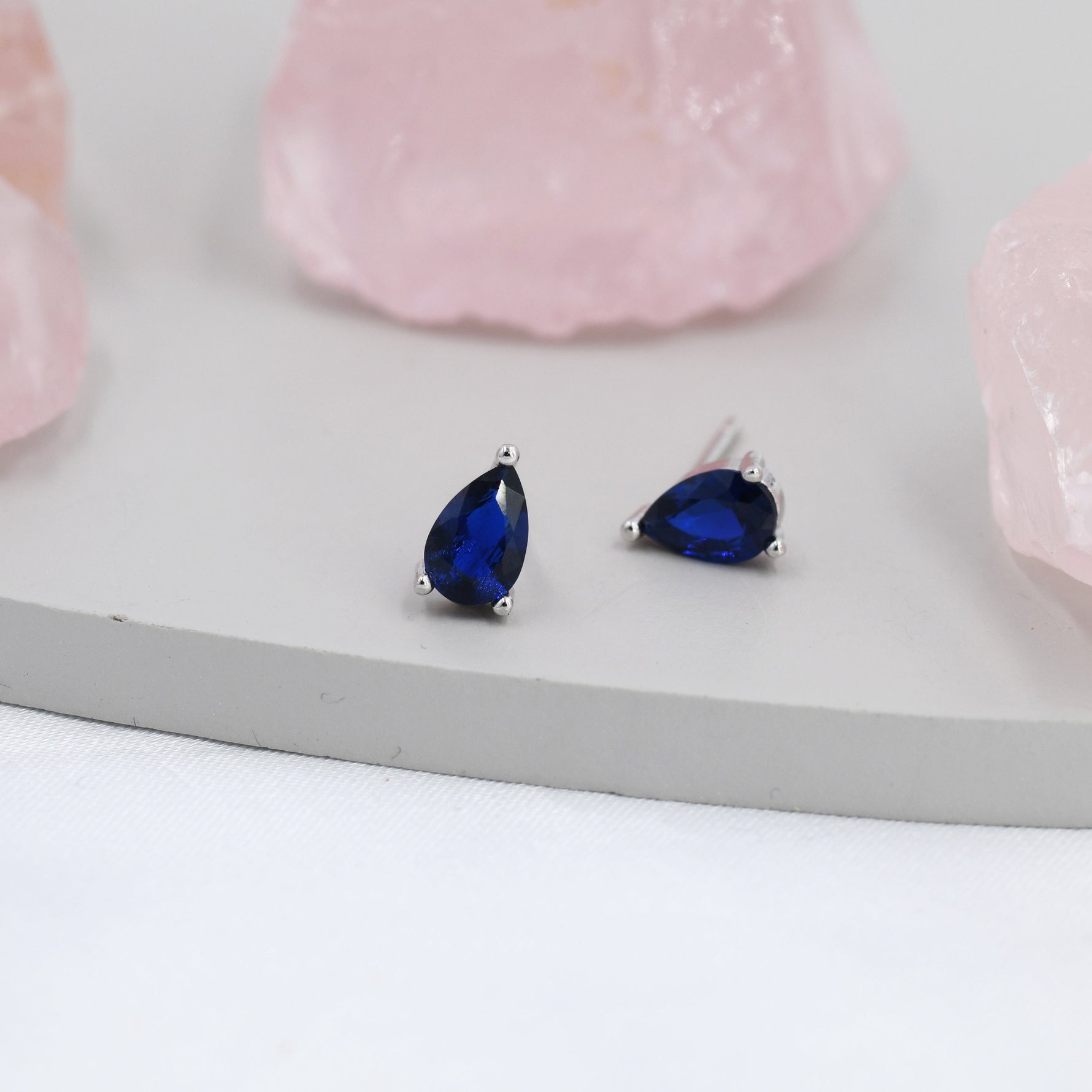 Sterling Silver Sapphire Blue Droplet Earrings, Pear Cut Sapphire Earrings, September Birthstone CZ Earrings, Silver, Gold or Rose Gold