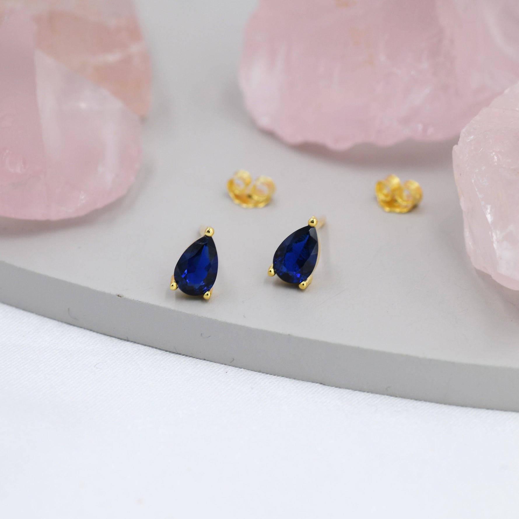Sterling Silver Sapphire Blue Droplet Earrings, Pear Cut Sapphire Earrings, September Birthstone CZ Earrings, Silver, Gold or Rose Gold