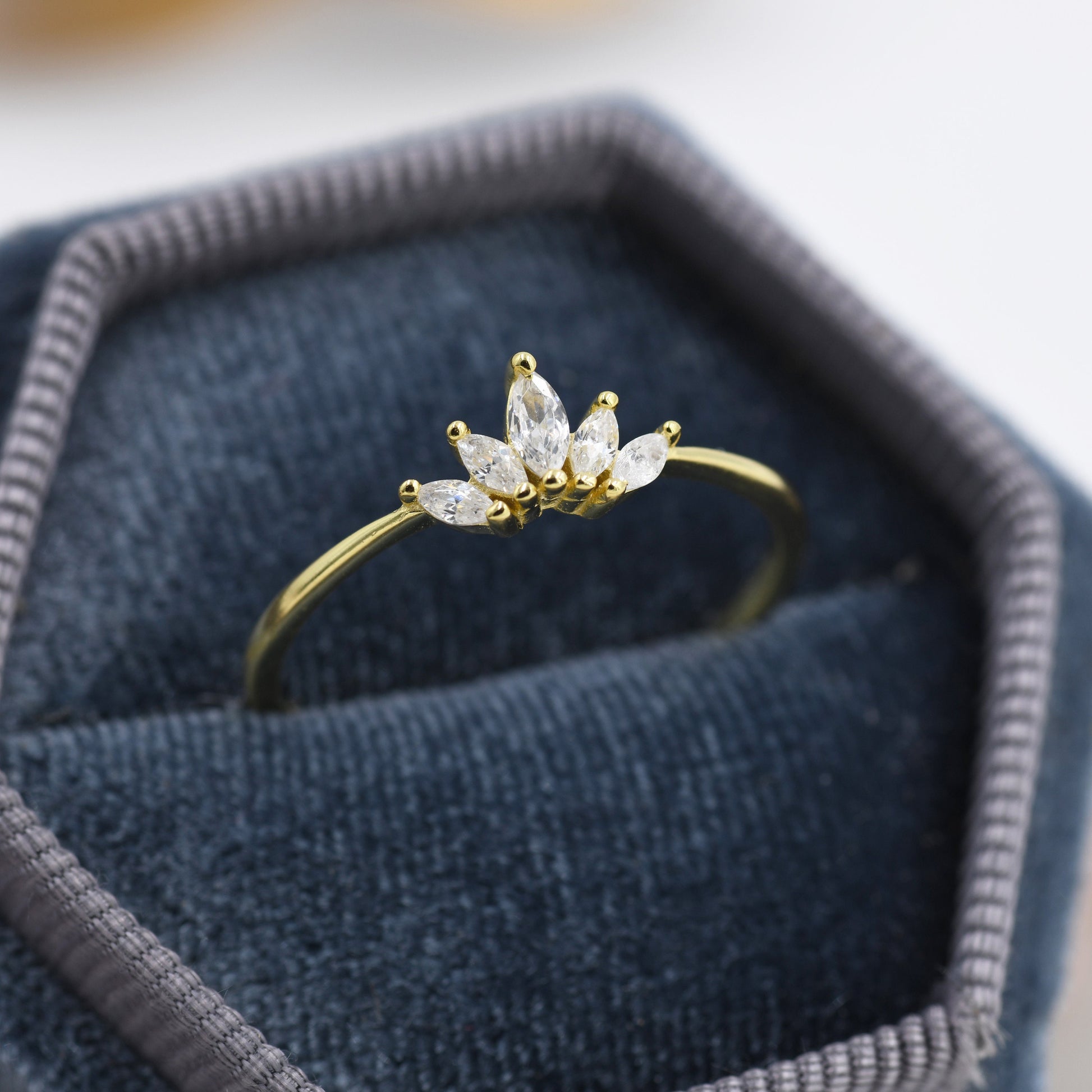 Sterling Silver Marquise Crown Ring, Cluster Ring, Lotus Ring, Flower Ring, CZ Ring, Silver or Gold US 5 - 8
