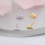 Extra Tiny Three Dot Stud Earrings in Sterling Silver, Tiny Bar Earrings, Beaded Bar, Bauble Earrings, Silver or Gold, Stacking Earrings