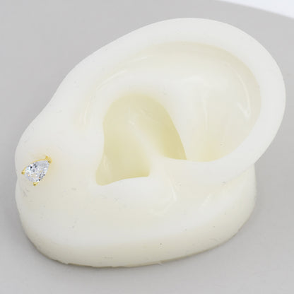 Sterling Silver Pear Cut CZ Earrings, Droplet Diamond Earrings, April Birthstone CZ Earrings, Silver, Gold or Rose Gold