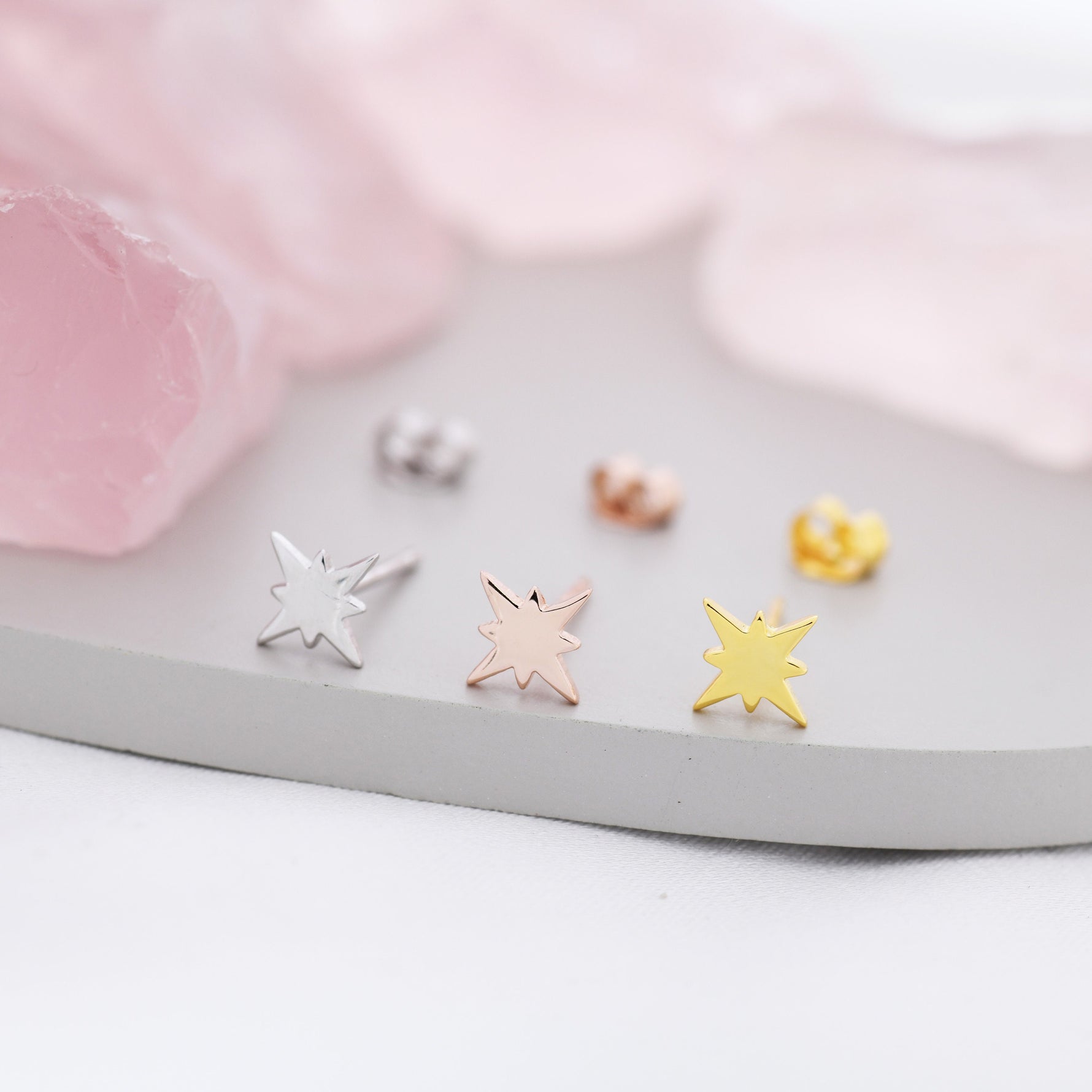 Starburst Stud Earrings in Sterling Silver, North Star Earrings, Silver, Gold or Rose Gold, Star Earrings, Celestial Earrings
