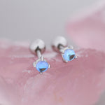 Moonstone Screw back Earrings in Sterling Silver, Aurora Barbell Earrings, Screw back Crystal Dot Earrings, Minimalist Piercing Jewellery