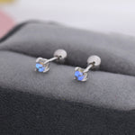 Moonstone Screw back Earrings in Sterling Silver, Aurora Barbell Earrings, Screw back Crystal Dot Earrings, Minimalist Piercing Jewellery