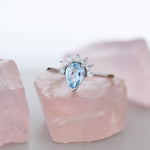 Genuine Pear Cut Sky Blue Topaz Crown Ring in Sterling Silver, Natural Blue Topaz Crystal Ring, Vintage Inspired Design, US 5 - 8