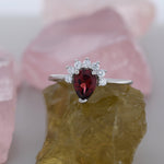 Genuine Pear Cut Garnet Crown Ring in Sterling Silver, Natural Garnet Crystal Ring, Vintage Inspired Design, US 5 - 8
