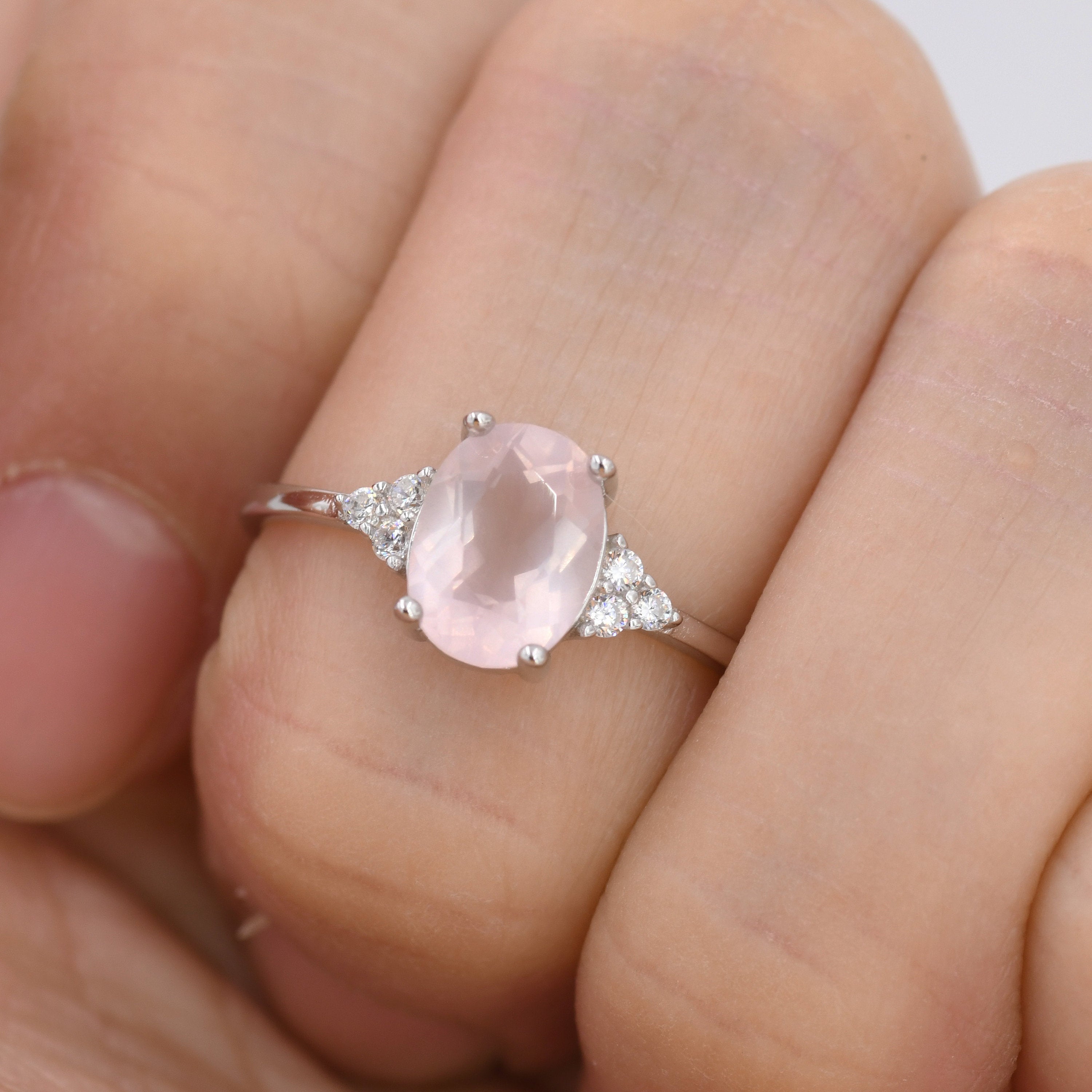 Rose Quartz Ring, Natural Rose Quartz, Pink Diamond Ring, Light Pink Ring, January popular Birthstone, Love Ring, Vintage Rings, Solid Silver Ring