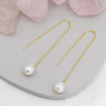 Genuine Fresh Water Pearl Threader Earrings in Sterling Silver, 9cm Ear Threaders, Long Threaders, Natural Drop Pearl Ear Threaders