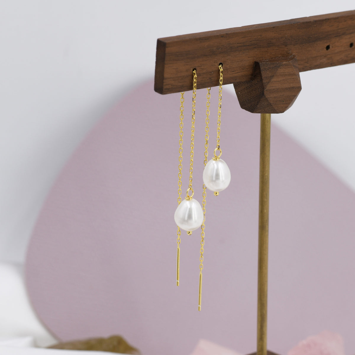 Genuine Fresh Water Pearl Threader Earrings in Sterling Silver, 9cm Ear Threaders, Long Threaders, Natural Drop Pearl Ear Threaders