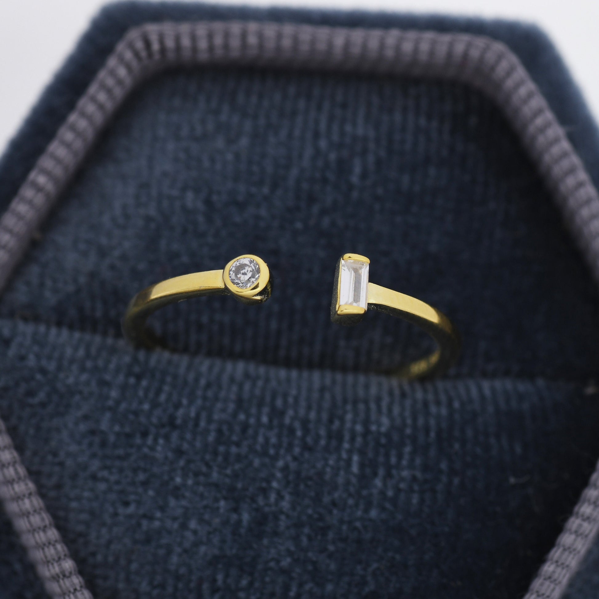 Baguette CZ Open Ring in Sterling Silver, Silver or Gold, Adjustable, Baguette Ring, Minimalist CZ Ring, Geometric Ring