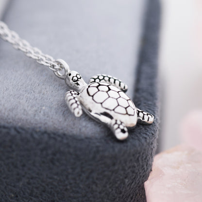 Sea Turtle Pendant Necklace in Sterling Silver, Sea Turtle Necklace, Ocean Jewellery