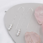 Pearl Trio Threader Earrings in Sterling Silver, 9cm Ear Threaders, Long Threaders, Pearl Ear Threaders