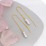 Pearl Trio Threader Earrings in Sterling Silver, 9cm Ear Threaders, Long Threaders, Pearl Ear Threaders