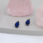 Sterling Silver Sapphire Blue Droplet Earrings, Pear Cut Sapphire Earrings, September Birthstone CZ Earrings, Silver, Gold or Rose Gold