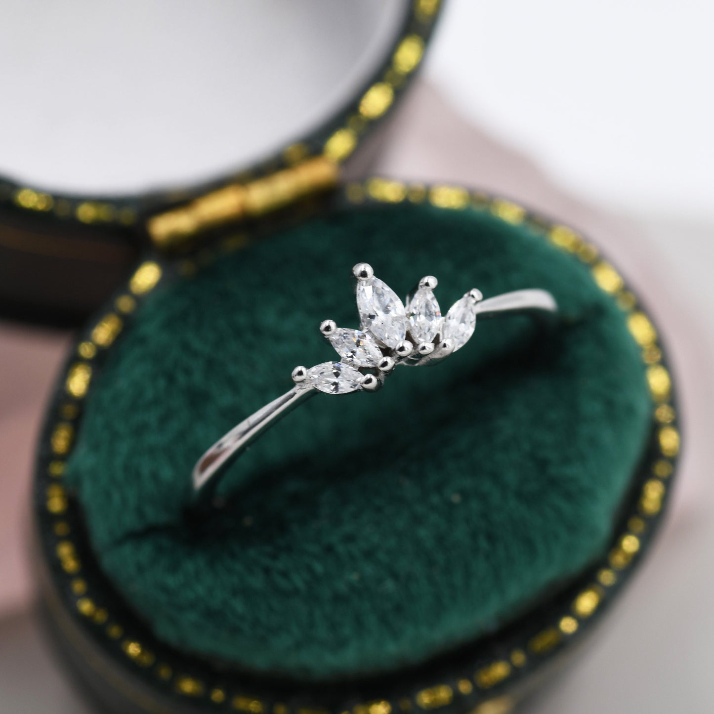 Sterling Silver Marquise Crown Ring, Cluster Ring, Lotus Ring, Flower Ring, CZ Ring, Silver or Gold US 5 - 8