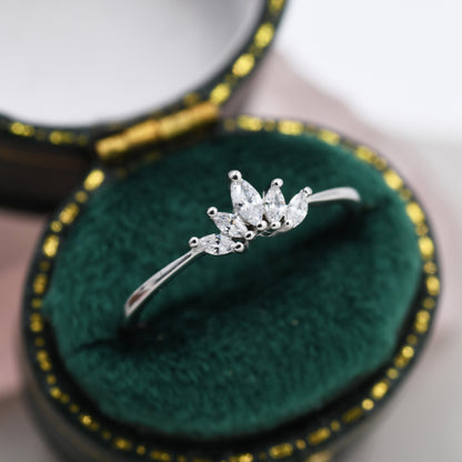 Sterling Silver Marquise Crown Ring, Cluster Ring, Lotus Ring, Flower Ring, CZ Ring, Silver or Gold US 5 - 8