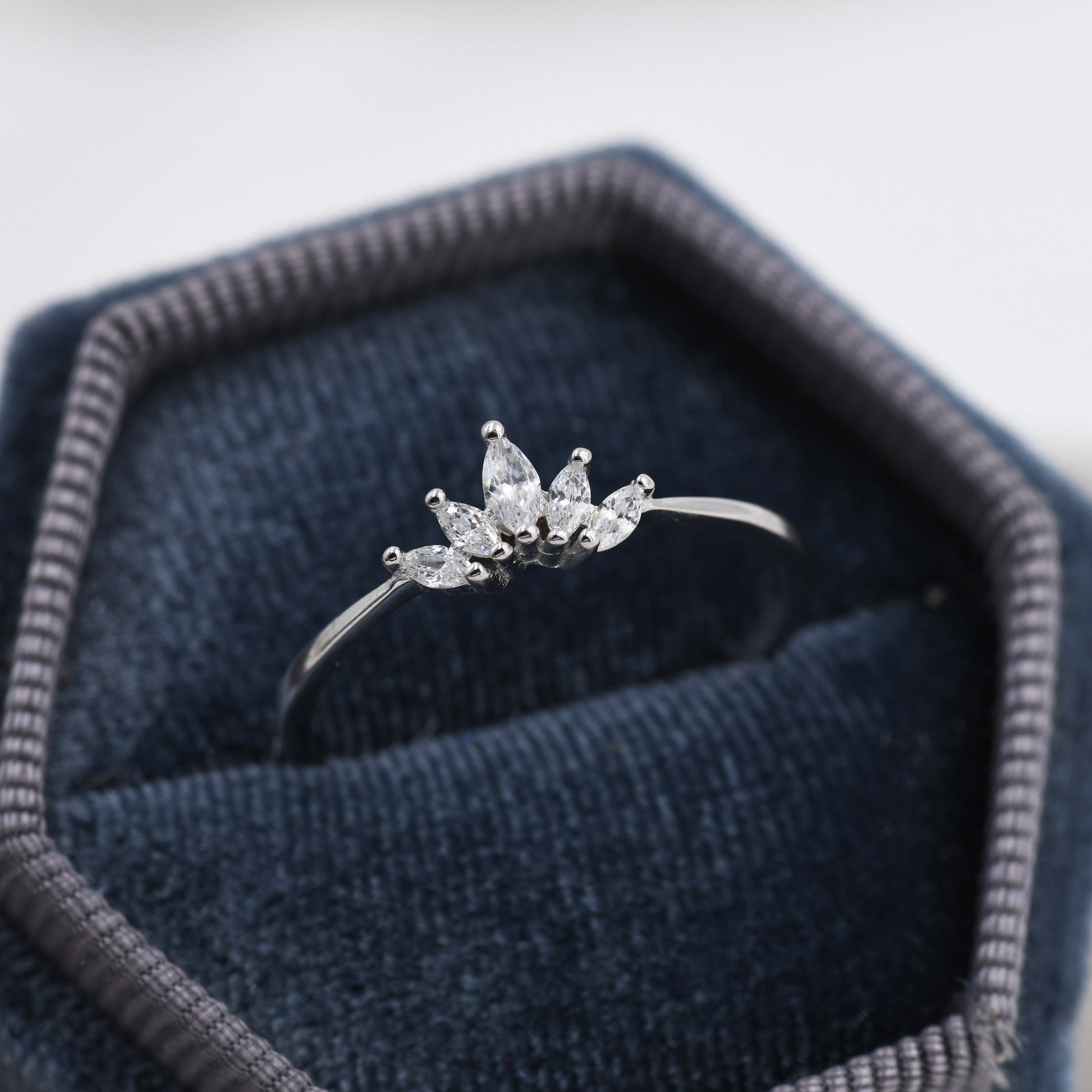 Sterling Silver Marquise Crown Ring, Cluster Ring, Lotus Ring, Flower Ring, CZ Ring, Silver or Gold US 5 - 8