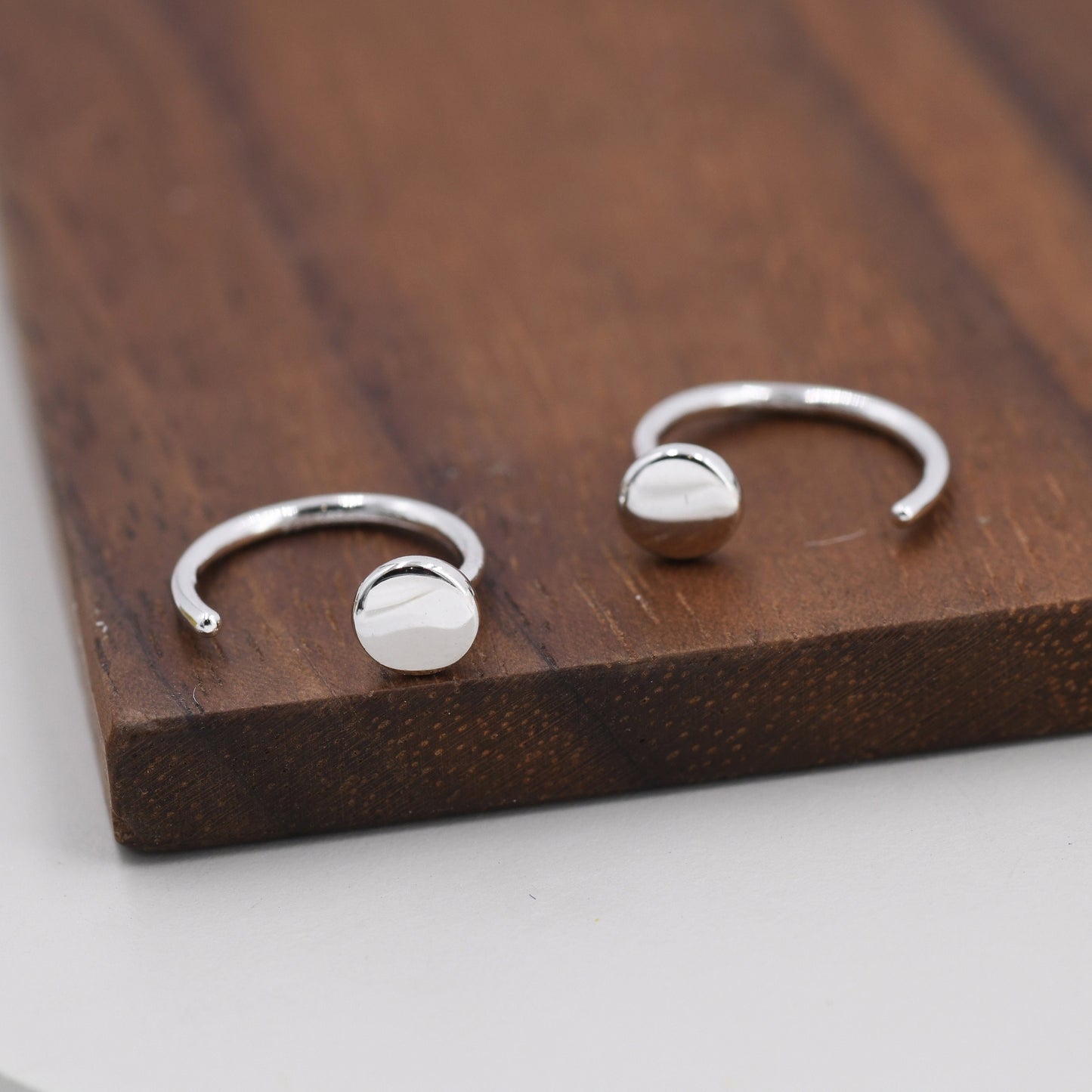 Tiny Dot Huggie Hoop Earrings in Sterling Silver, Circle Earrings, Open Hoop Earrings,  Pull-Through Threader Earrings, Half Hoop Earrings