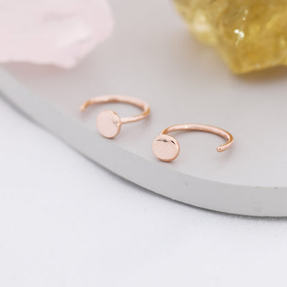 Tiny Dot Huggie Hoop Earrings in Sterling Silver, Circle Earrings, Open Hoop Earrings,  Pull-Through Threader Earrings, Half Hoop Earrings