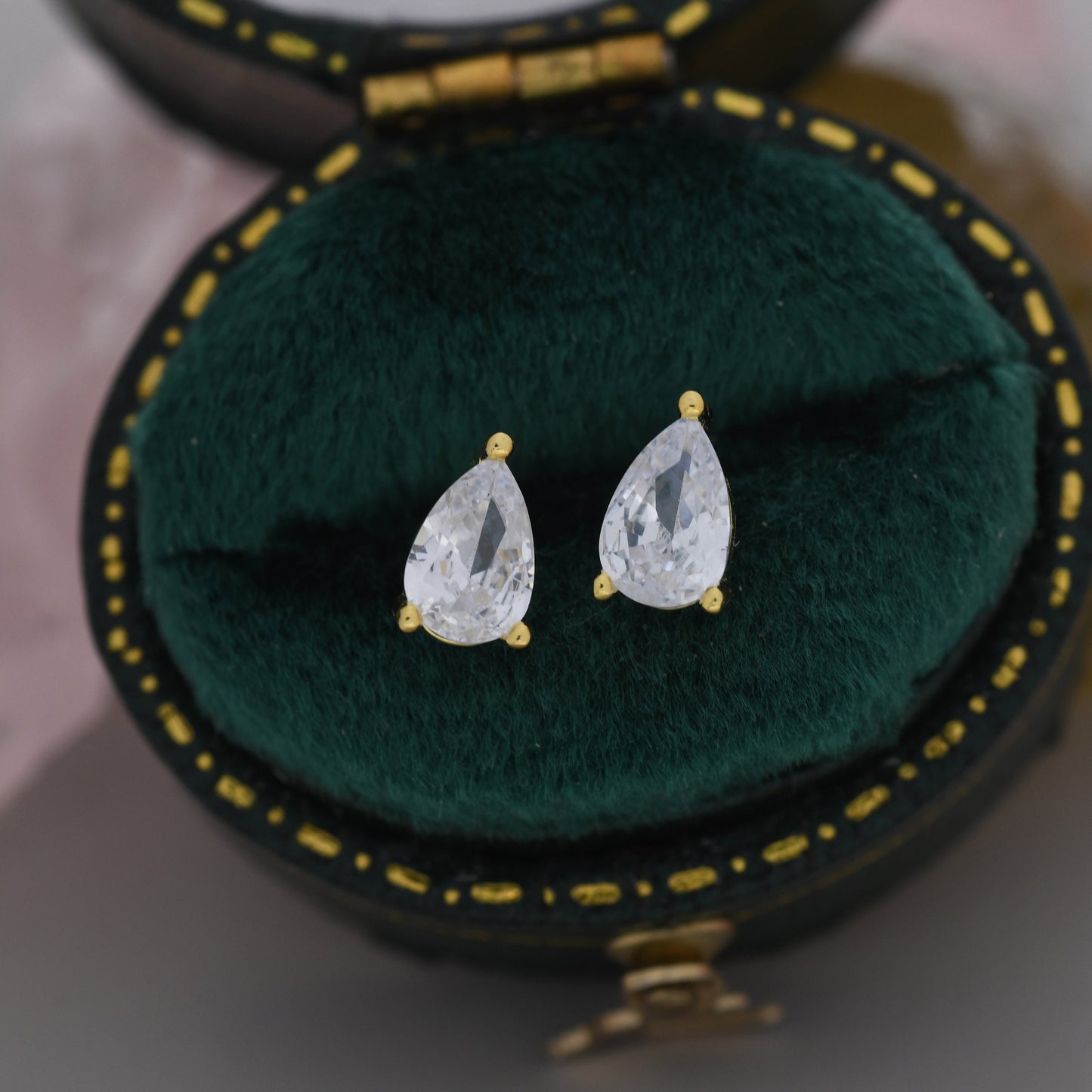 Sterling Silver Pear Cut CZ Earrings, Droplet Diamond Earrings, April Birthstone CZ Earrings, Silver, Gold or Rose Gold