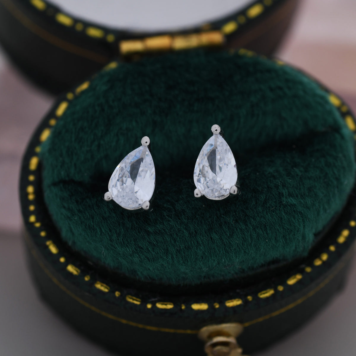 Sterling Silver Pear Cut CZ Earrings, Droplet Diamond Earrings, April Birthstone CZ Earrings, Silver, Gold or Rose Gold