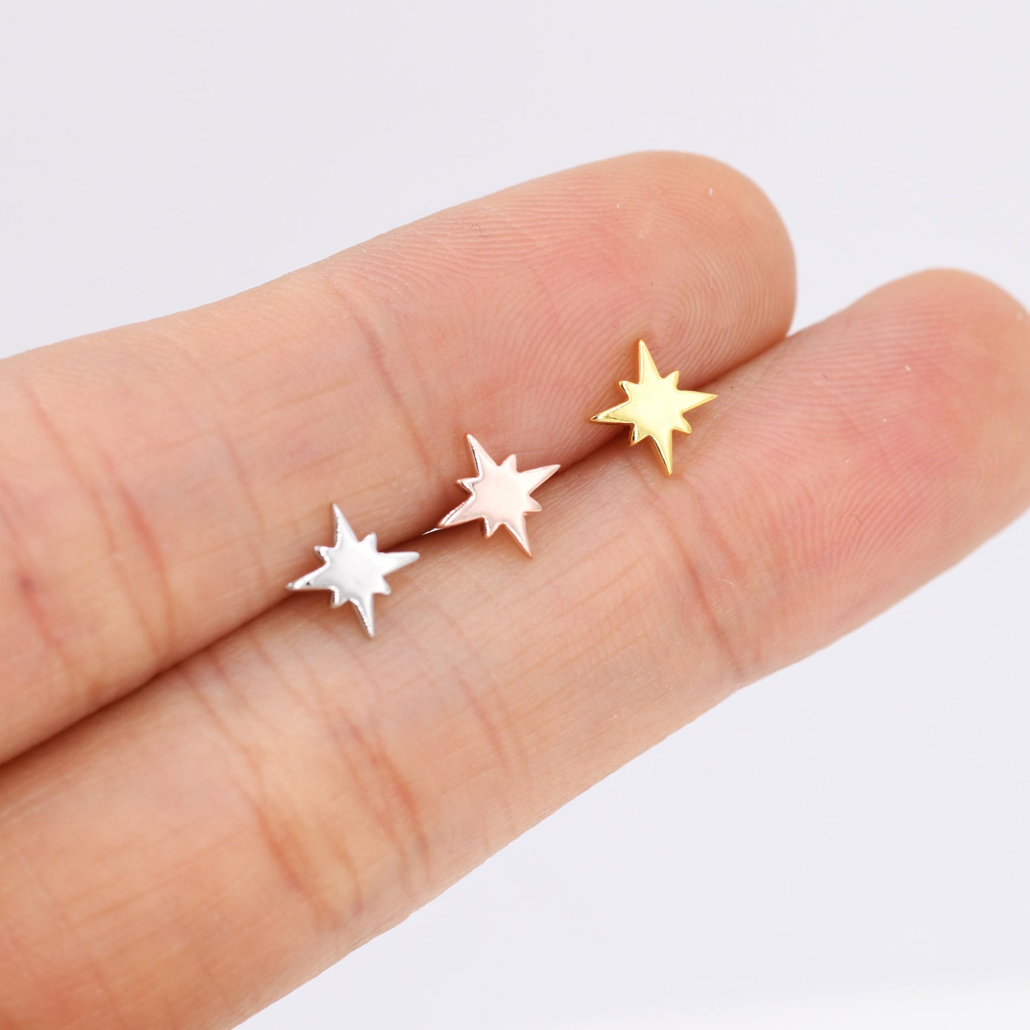 Starburst Stud Earrings in Sterling Silver, North Star Earrings, Silver, Gold or Rose Gold, Star Earrings, Celestial Earrings