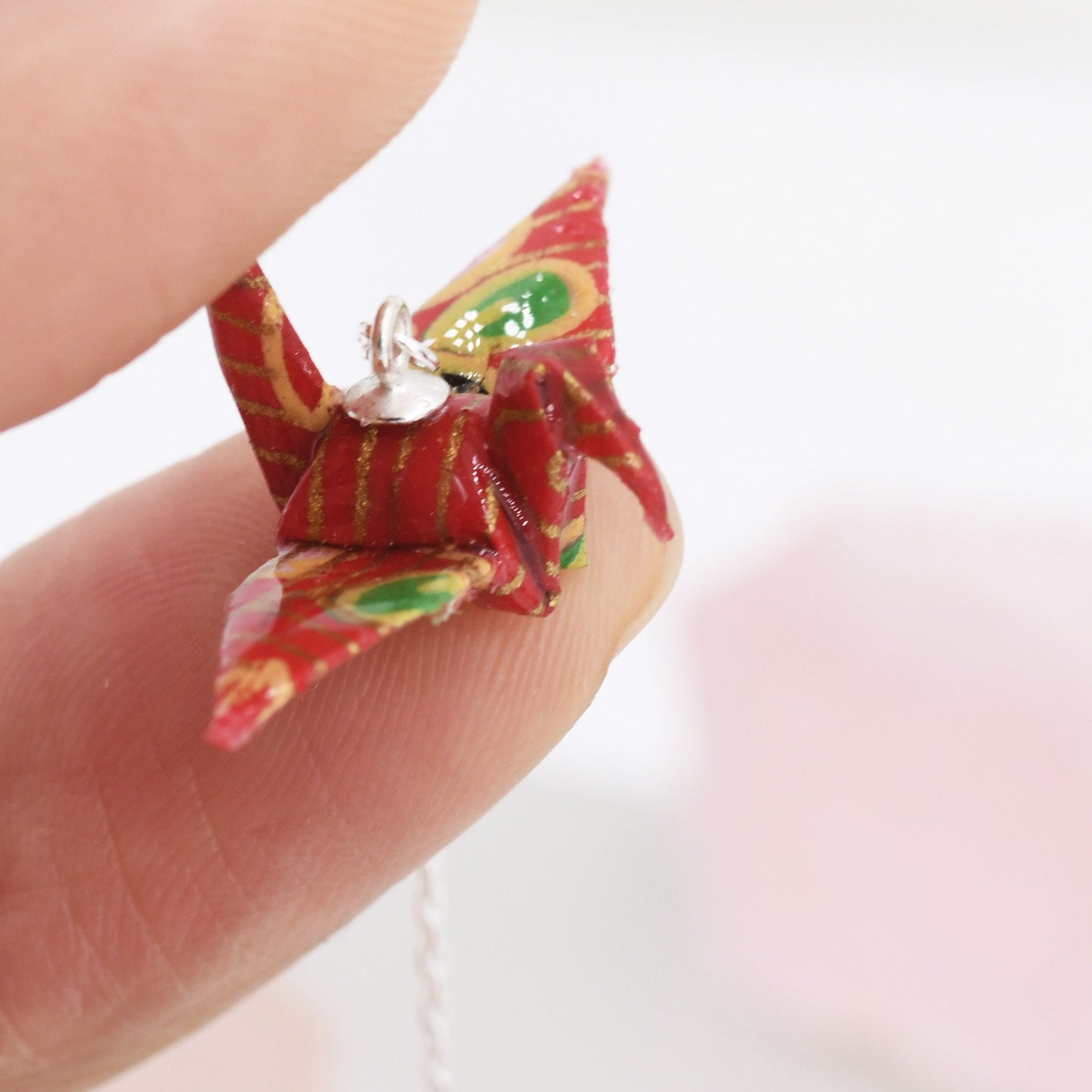 Japanese Paper Origami Crane Threader Earrings in Sterling Silver, Resin Sealed Genuine Japanese Washi Paper, Red, Long Lasting Earrings