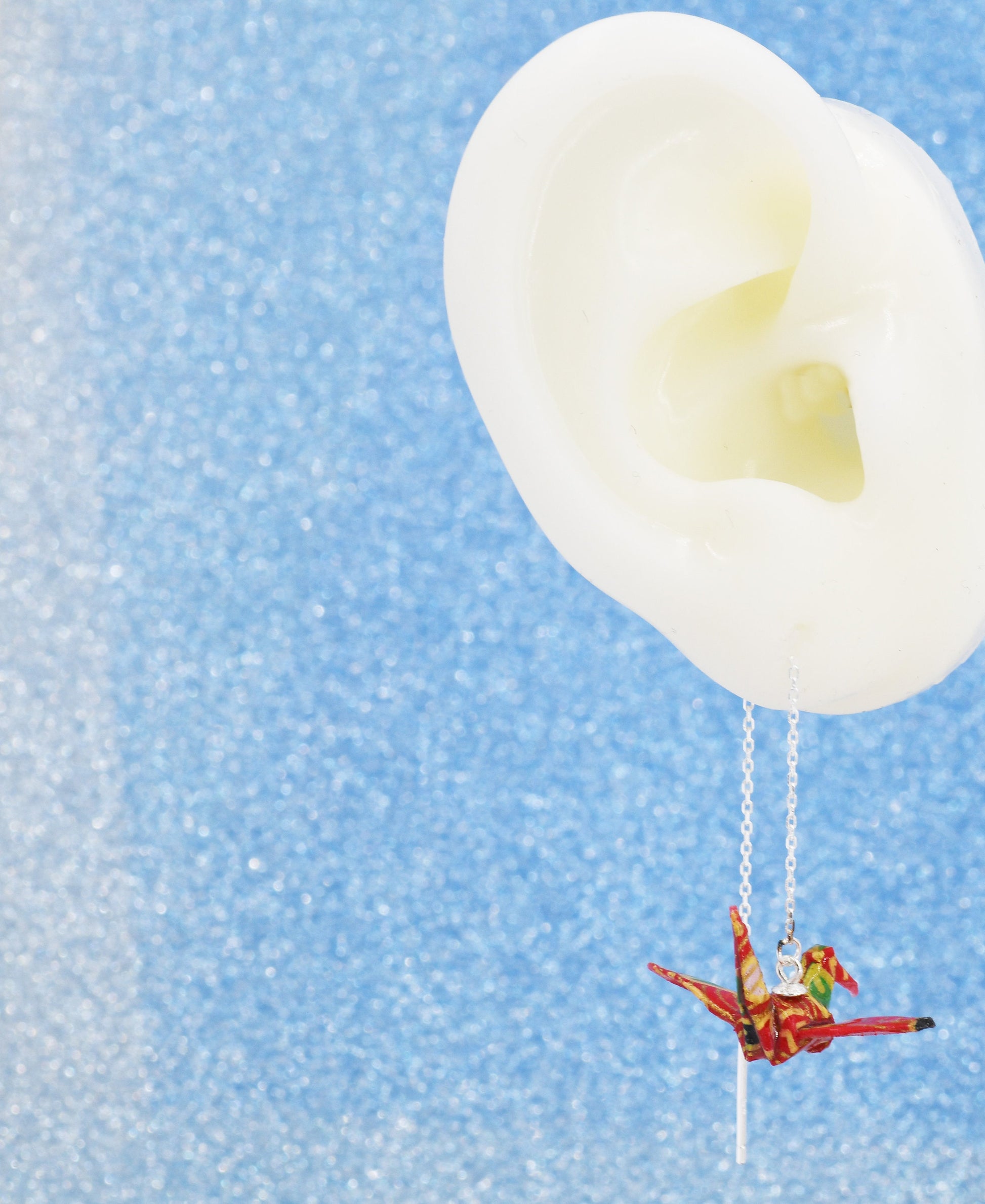 Japanese Paper Origami Crane Threader Earrings in Sterling Silver, Resin Sealed Genuine Japanese Washi Paper, Red, Long Lasting Earrings