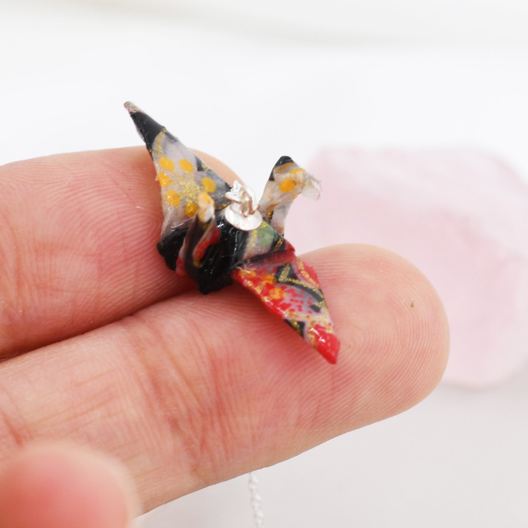 Japanese Paper Origami Crane Threader Earrings in Sterling Silver, Resin Sealed Genuine Japanese Washi Paper, Black, Long Lasting Earrings