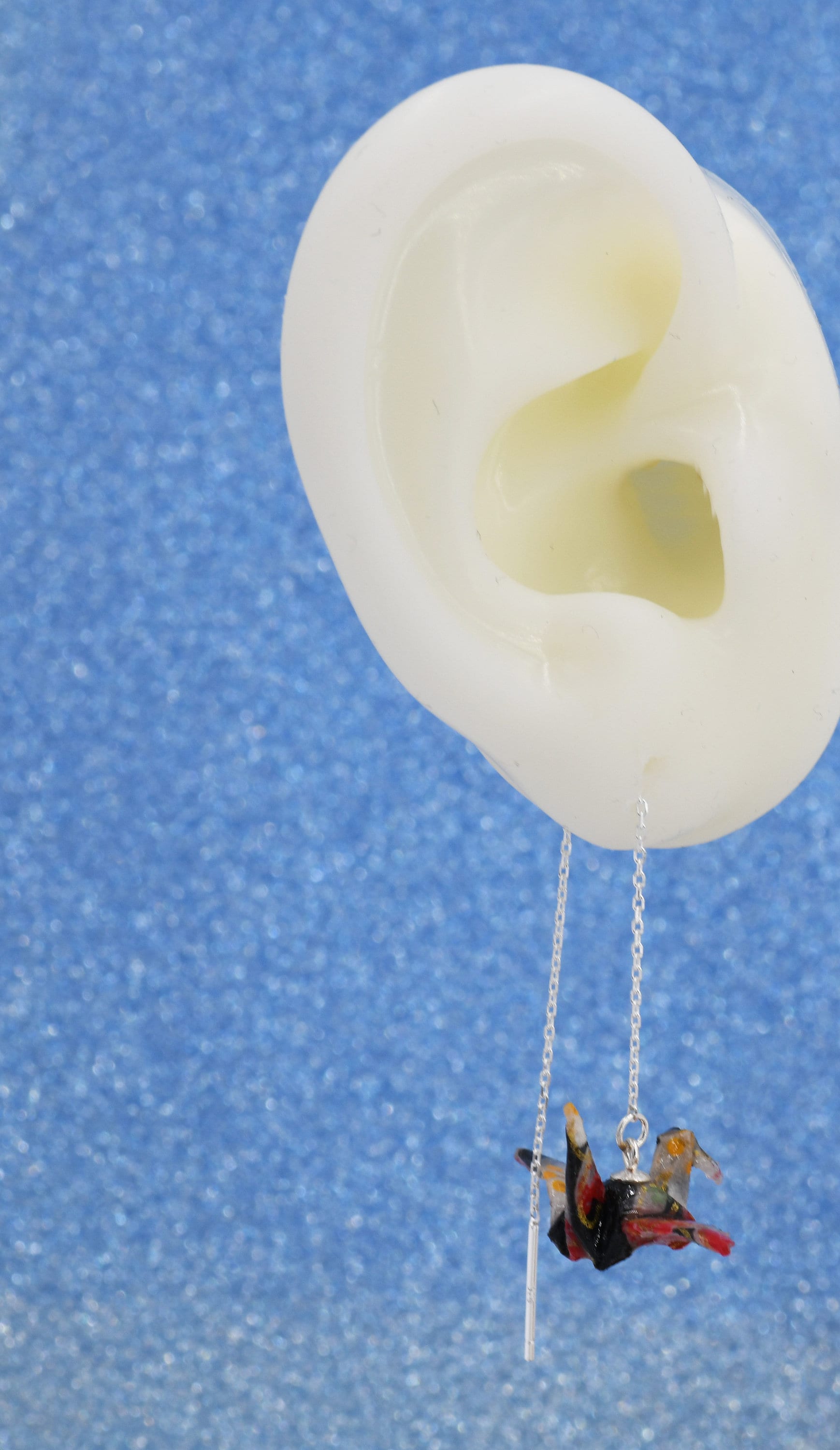 Japanese Paper Origami Crane Threader Earrings in Sterling Silver, Resin Sealed Genuine Japanese Washi Paper, Black, Long Lasting Earrings