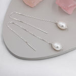 Genuine Fresh Water Pearl Threader Earrings in Sterling Silver, 9cm Ear Threaders, Long Threaders, Natural Drop Pearl Ear Threaders