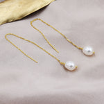 Genuine Fresh Water Pearl Threader Earrings in Sterling Silver, 9cm Ear Threaders, Long Threaders, Natural Drop Pearl Ear Threaders