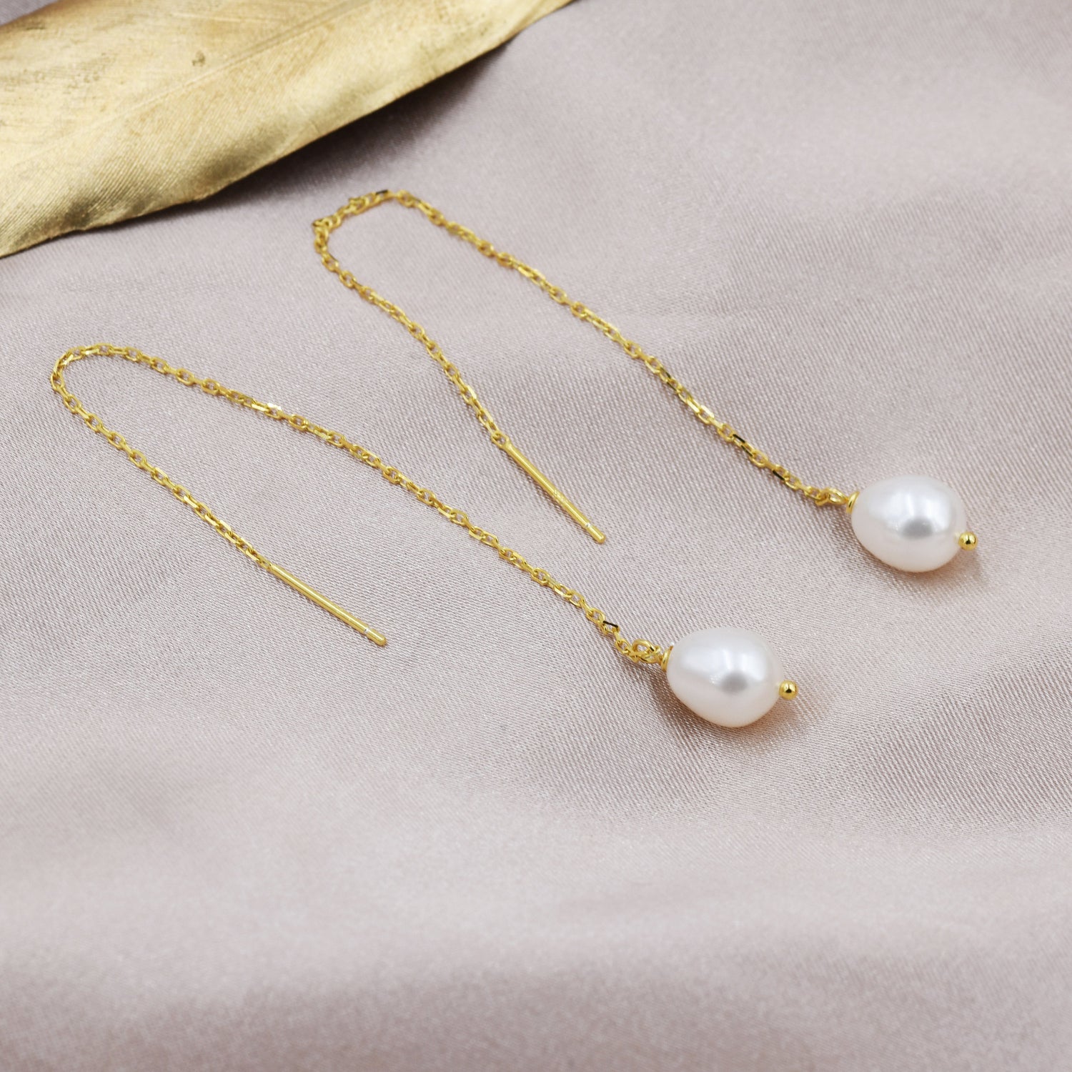 Genuine Fresh Water Pearl Threader Earrings in Sterling Silver, 9cm Ear Threaders, Long Threaders, Natural Drop Pearl Ear Threaders