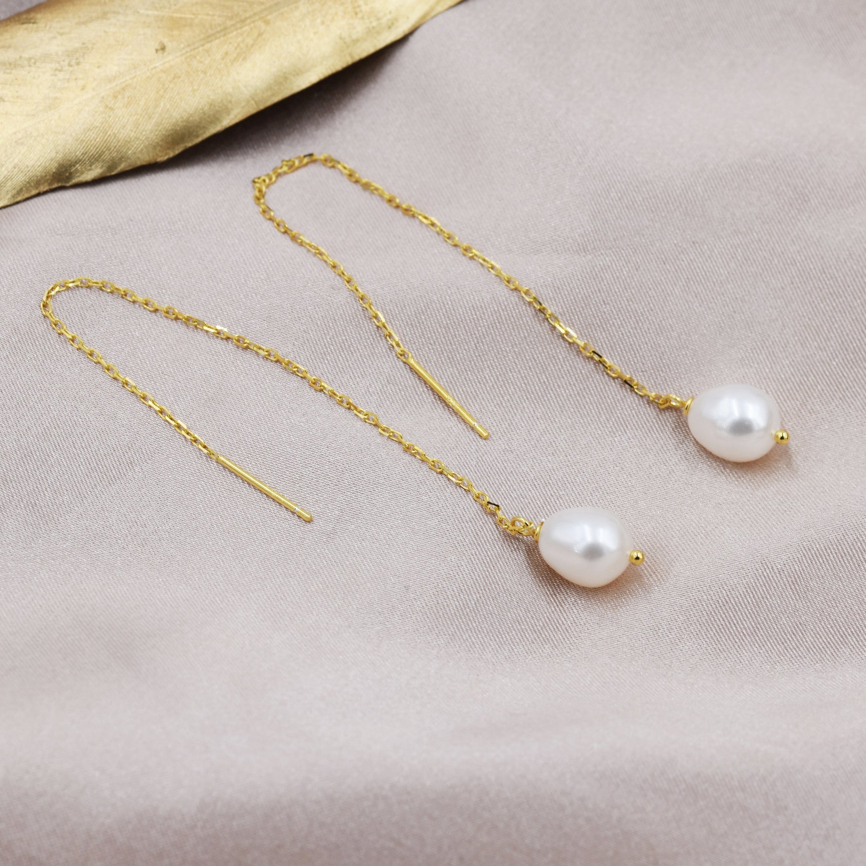 Genuine Fresh Water Pearl Threader Earrings in Sterling Silver, 9cm Ear Threaders, Long Threaders, Natural Drop Pearl Ear Threaders